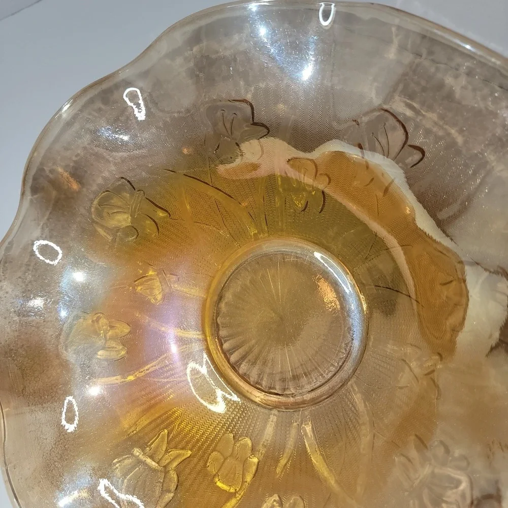 Vintage Indiana Glass Marigold Iridescent Iris and Herringbone 12